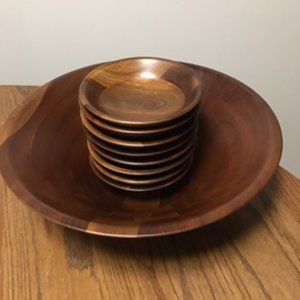 9 Piece Black Walnut Wooden Salad Bowl Set